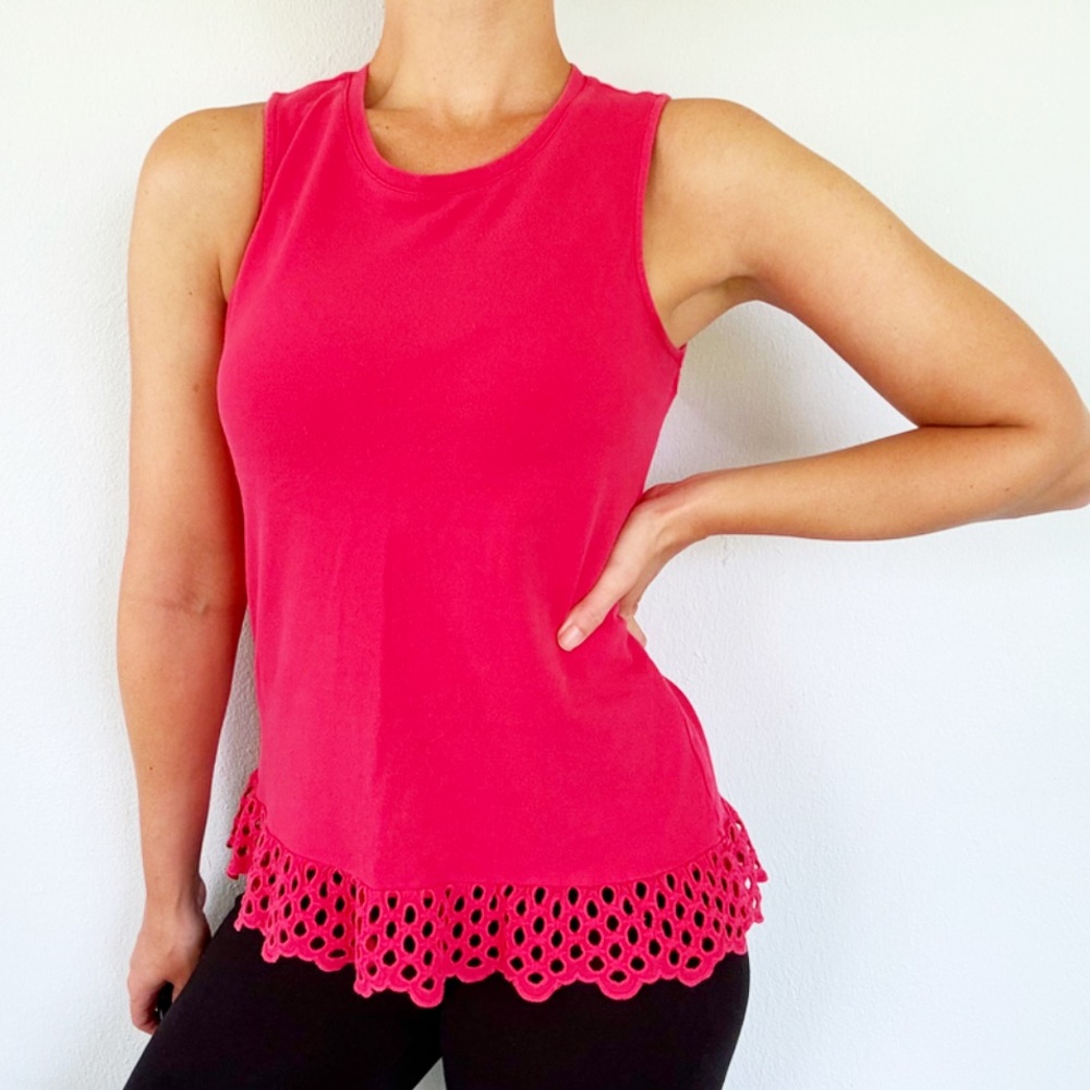 J. Crew pink eyelet lace ruffle trim sleeveless cotton stretch tank top size XXS